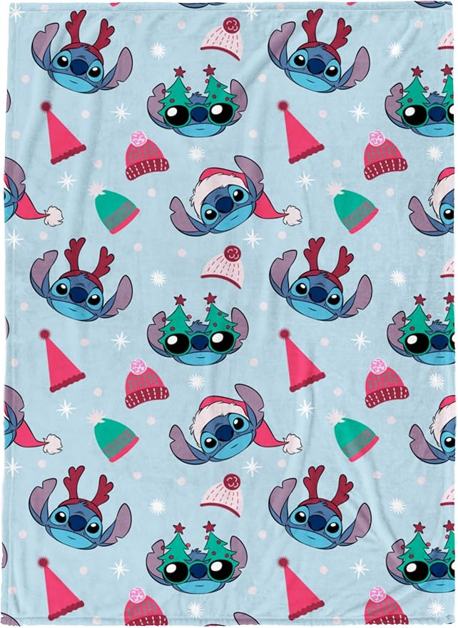 Jay Franco Kids Christmas Plush Throw Blanket – 50x70 Inches Soft & Cozy Fleece Throw for Holiday Bedroom & Couch Décor, Official Licensed Product, Light Blue - Lilo and Stitch