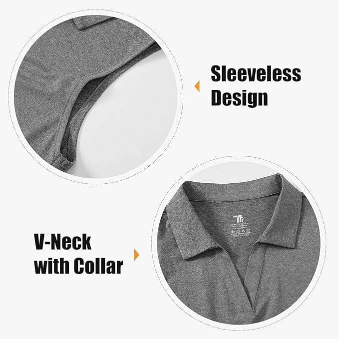 BGOWATU Women's Sleeveless Golf Polo Shirts Collared V Neck Tennis Tank Tops UPF 50+ Quick Dry Lightweight