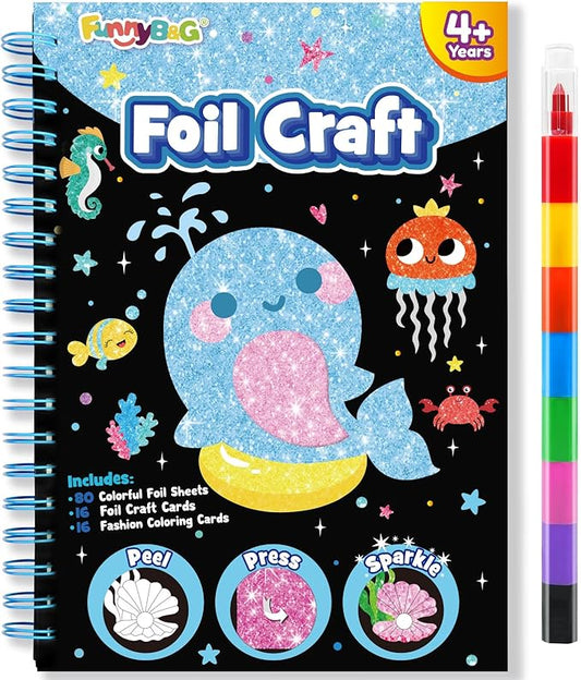 FUNNYB&G Foil Art Crafts for Kids Ages 4-8: Valentines Crafts for Kids 2026,Birthday Gift for Girls,Art and Crafts Supplies,Party Favors,Creative Toys for Girls Boys 4 5 6 7 8 9 Years Old(Ocean)