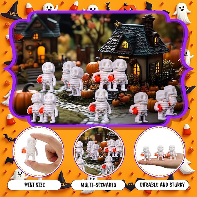 Honoson 12 Pcs 3D Printed Fidget Toy 3D Printed Small Pumpkin Skeleton Flexible Cute Articulating Pet Stress Relief Fidget Toys for Play and Display
