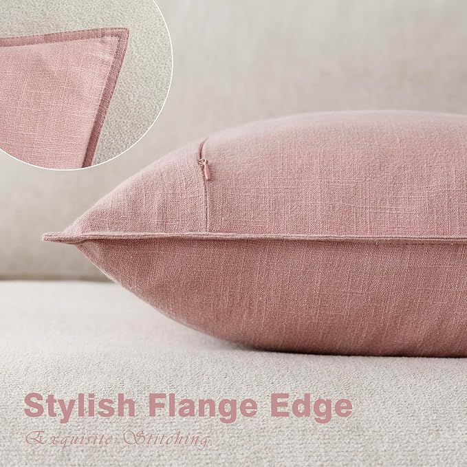 Foindtower Pack of 2, Decorative Linen Solid Throw Pillow Covers Soft Accent Cushion Euro Case Boho Farmhouse Pillowcase for Chair Couch Sofa Bedroom Living Room Home Decor 24 x 24 Inch Rose Pink