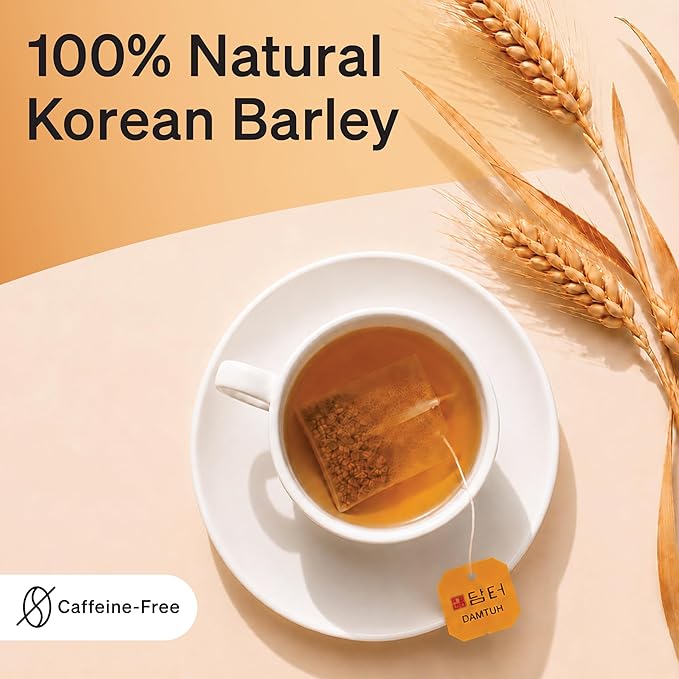 Damtuh Korean Roasted Barley Tea Bags, Caffeine-Free, 100 Count | Value Pack 100 Bags | Boricha | Mugicha | All Natural | Sugar-Free | Vegan | Hot or Iced | Nutty Flavor
