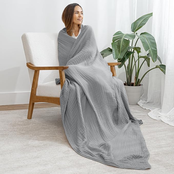 Comfy Cubs Adult Muslin Blanket 90x66” Twin Swaddle Blankets, Heather Blue | 6 Layer Soft, Breathable & Lightweight Muslin Adult Blanket - Machine Washable & Designed in the US Bedding for All Seasons