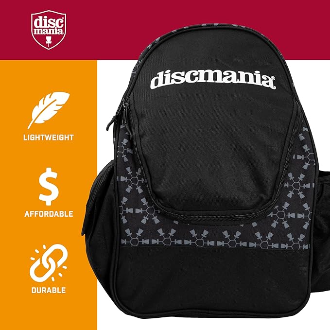 Discmania Fanatic Go Disc Golf Backpack | 18 Capacity + Top Pocket for 2 Putters | Lightweight, Durable Disc Golf Bag | Tall Side Pocket, Bottle Holder | Padded Straps & Water-Resistant Shell