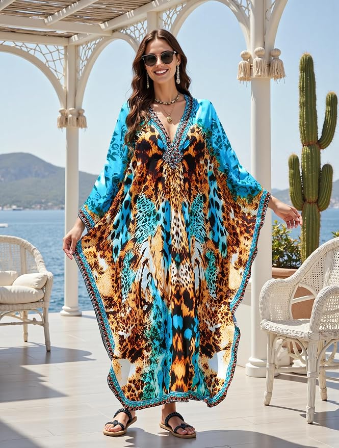 Mumu Dresses for Women Plus Size, Bohemian Kaftan Beach Cover Up Long Maxi Nightgown Soft Loungewear