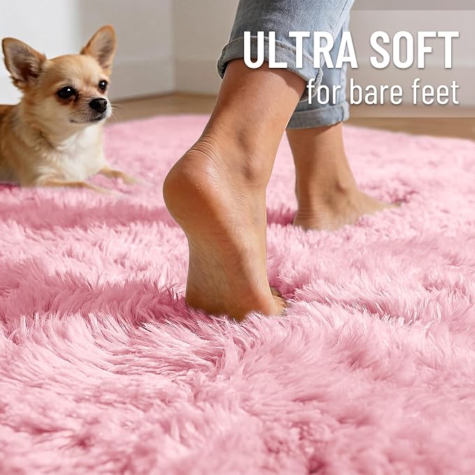 OLANLY 2x6 Machine Washable Runner Rugs for Hallway, Soft Fluffy Shaggy Bedside Rugs for Bedroom, Living Room, Indoor Floor Carpet for Kids Girls and Boys, Nursery Rooms, Home Decor Aesthetic, Pink
