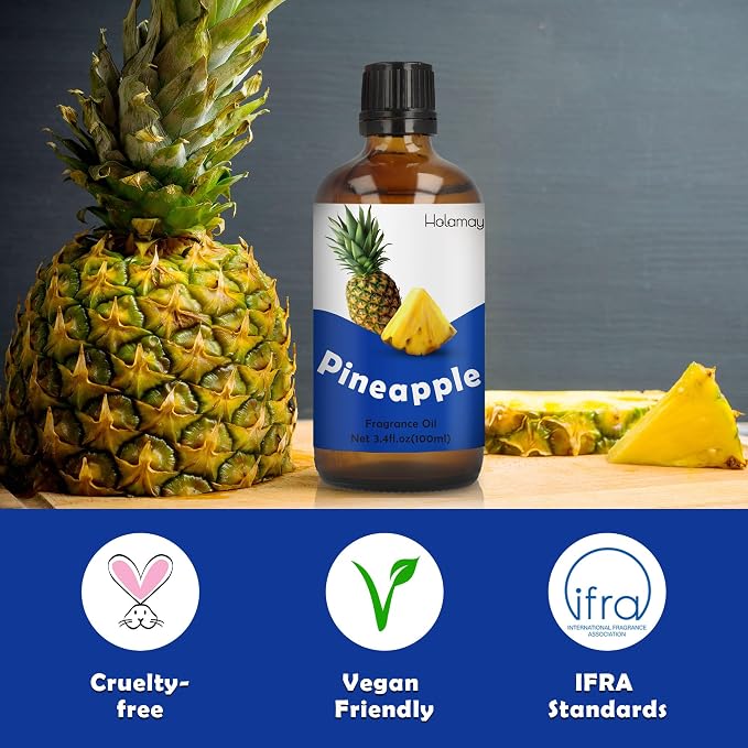 Holamay Pineapple Fragrance Oil 3.4 fl.oz/100 ml, Single Fruit Essential Oil, Premium Candle Making Scents, Fragrance Oil for Soap Making, Diffuser Oils for Home