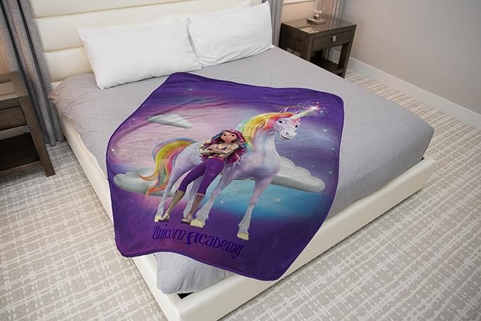 Jay Franco Plush Throw Blanket – 46" x 60" Inches Kids Hero Soft & Cozy Fleece Throw for Bedroom & Couch Décor, Official Licensed Product, Purple - Unicorn Academy