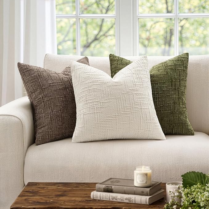 MIULEE Chenille Textured Euro Pillow Covers Cream White 24x24 Set of 2 | Slubby Decorative Throw Pillows, Boho Farmhouse Home Decor, Modern Neutral Cushion Covers for Couch Sofa Bed Living Room