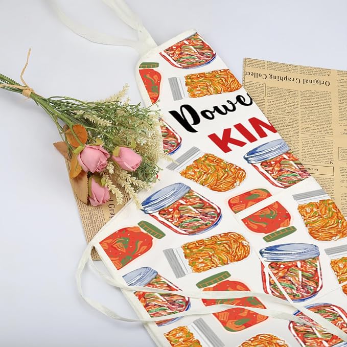 VAMSII Korean Lover Gift Powered by Kimchi Apron With Pockets Kimchi Get Cultured Kitchen Gift Korean Food Lover Gift
