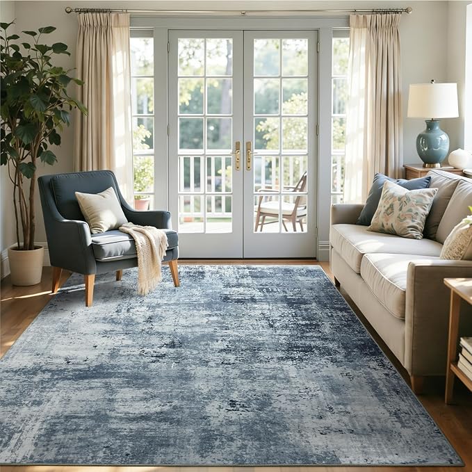 4x6 Ft Area Rugs for Living Room, Soft Non-Slip Washable Rugs Modern Abstract Pattern Carpet for Bedroom Indoor Floor Nursery Home Decor (Blue)
