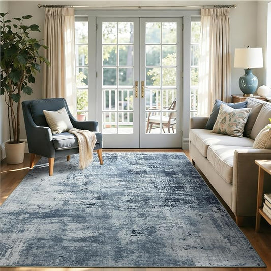 4x6 Ft Area Rugs for Living Room, Soft Non-Slip Washable Rugs Modern Abstract Pattern Carpet for Bedroom Indoor Floor Nursery Home Decor (Blue)