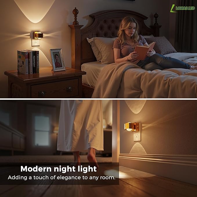 L LOHAS LED Night Light Projector, Night Lights Plug into Wall Light Sensor | Dusk to Dawn Sensor, Rotating Nightlight for Kids, Soft White Swivel Ambient Lighting for Bathroom, Gaming Room, Gifts,1 Pack