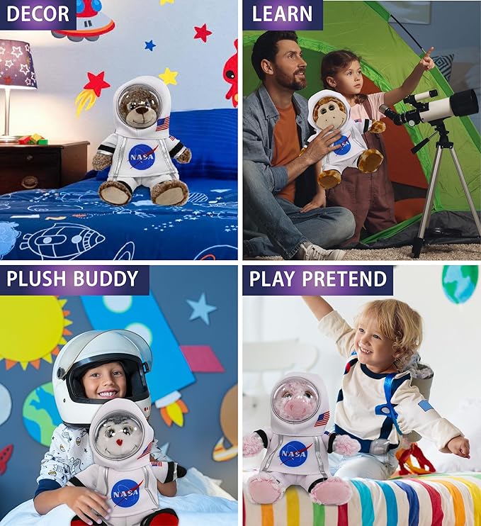 DolliBu Astronaut Dress Up Set for Teddy Bear Plush Toy - Astronaut Stuffed Animal Costume Outfit with Jacket, Helmet with Holes, and Pants, Create NASA Space Toys for Kids with Dress Up Set - Large