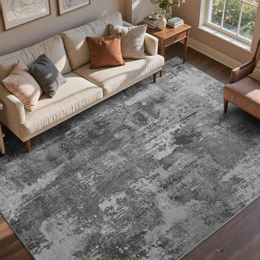 6x9 Ft Large Area Rugs for Living Room, Soft Non-Slip Washable Rugs Modern Abstract Pattern Carpet for Bedroom Indoor Floor Nursery Home Decor (Dark Grey)