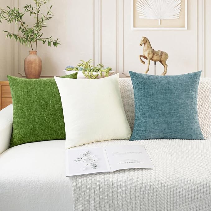 CaliTime Decorative Couch Throw Pillow Covers 20 X 20 Inches Cream | Pack of 2, Cozy Chenille Cushion Cases for Sofa Bed Living Room Farmhouse Home