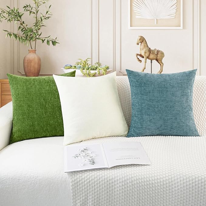 CaliTime Decorative Couch Throw Pillow Covers 16 X 16 Inches Cream | Pack of 2, Cozy Chenille Cushion Cases for Sofa Bed Living Room Farmhouse Home