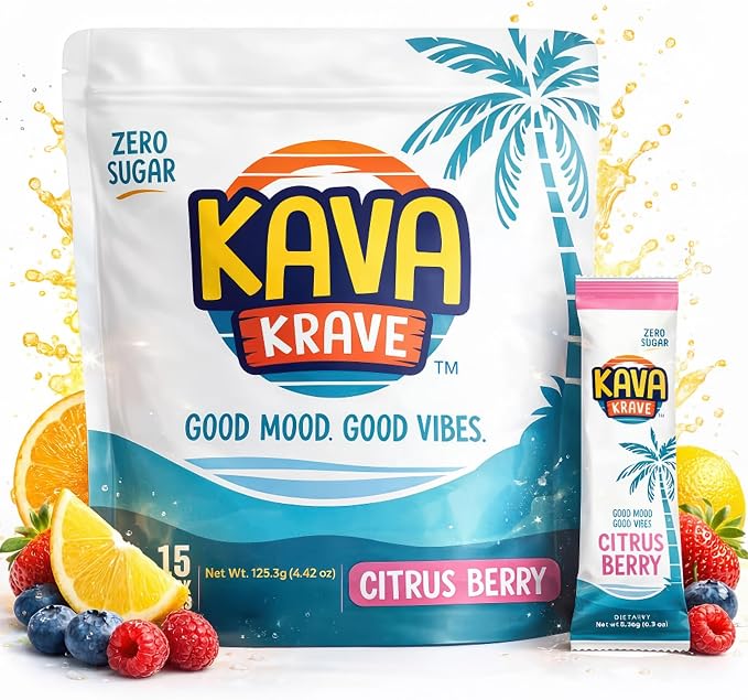Kava Drink Mix Packets - 15 Pack Premium Kava Extract Powder Drink Mix, Alcohol Alternative Social Beverage, Alcohol Alternatives with a Buzz, Citrus Berry Flavor, Non Alcoholic Support, Calm Support