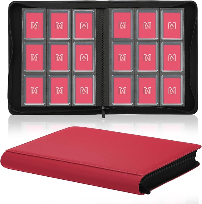 Toploader Binder,Trading Card Binder Storage Hold up 288 Cards 9-Pocket Top Loader Binder with Sleeves for 3"x4" Rigid Toploaders Hard Cases (9Oxblood Red)