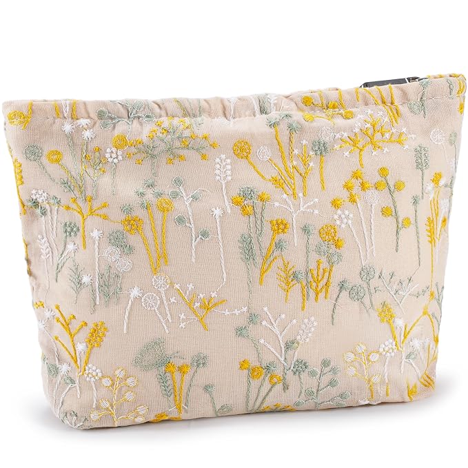 ZLFSRQ Silk Flower Makeup Bag Travel Cute Cosmetic Bags for Women Large Toiletry Pouch Zipper Cosmetic Pouch for Purse Aesthetic Makeup Organizer Bag Portable Toiletry Bags