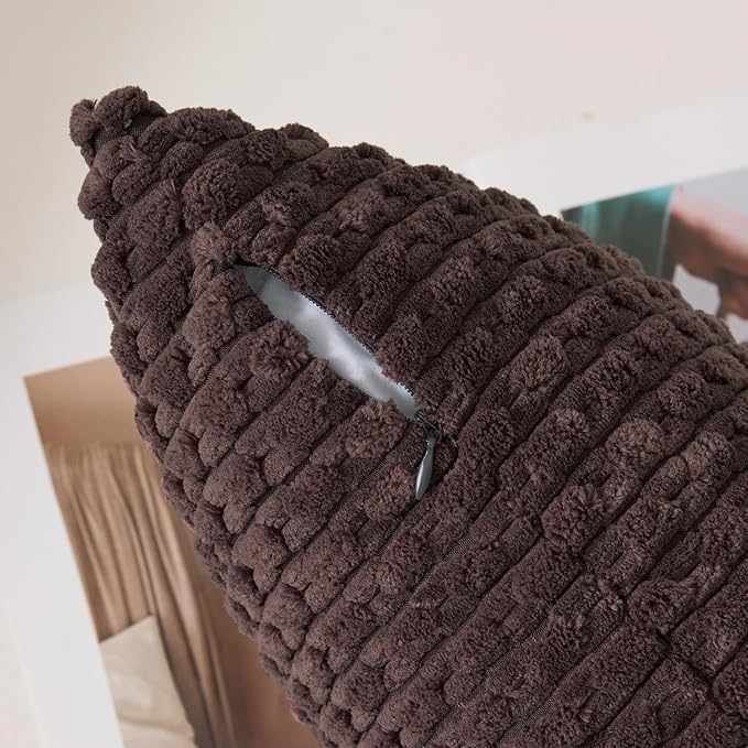 Kevin Textile Soft Corduroy 12"x24" Lumbar Pillow Cover 1 Pack, Coffee | Boho Stripe Plush Corduroy Decorative Oblong Cushion Cover Modern Farmhouse Home Decor for Sofa Couch Bed Chair