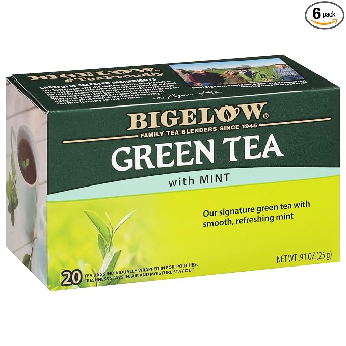 Bigelow Tea Green Tea with Mint, Caffeinated Tea with Green Tea and Peppermint, 20 Count (Pack of 6), 120 Total Tea Bags