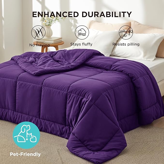 Bedsure Comforter Duvet Insert - Quilted Comforters Full Size, All Season Duvet, GentleSoft Down Alternative Bedding Blanket, with 8 Tabs, Gifts for Women/Men, Purple, Full 86 x 82 Inches