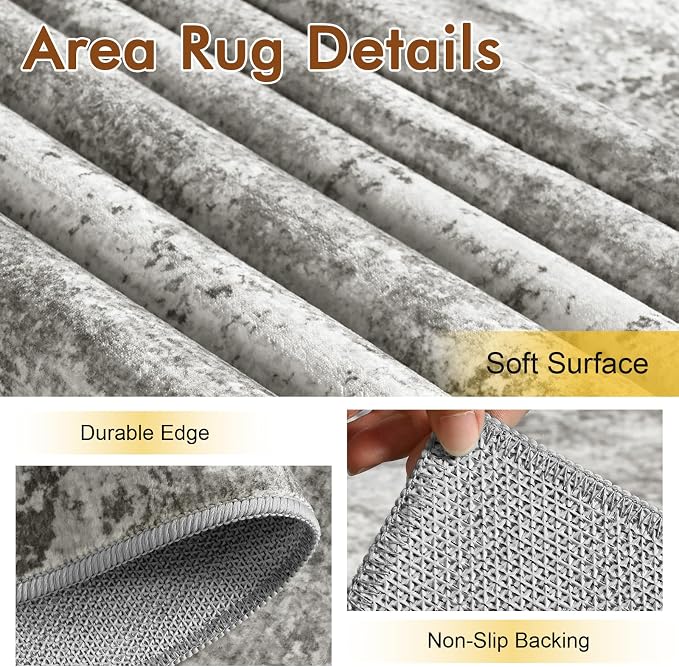 9x12 Ft Extra Large Washable Area Rugs for Living Room, Soft Non-Slip Modern Abstract Print Pattern Carpet for Bedroom Indoor Floor Nursery Home Decor (Grey)