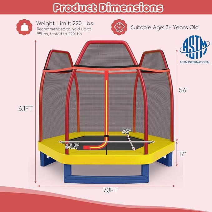 Giantex 7 Ft Trampoline for Kids, Heavy Duty Steel Frame Small Mini Toddler Trampoline, Great Gifts for Boys Girls, Outdoor Indoor Kids Trampoline with Net, for Age 3-8