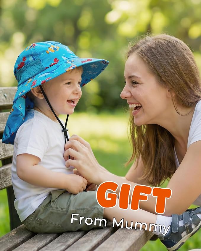 Toddler Baby Sun Hat Kids Summer Beach Essentials Adjustable Beach Hats with Bucket Wide Brim for Boys Girls Age 0-14 Years