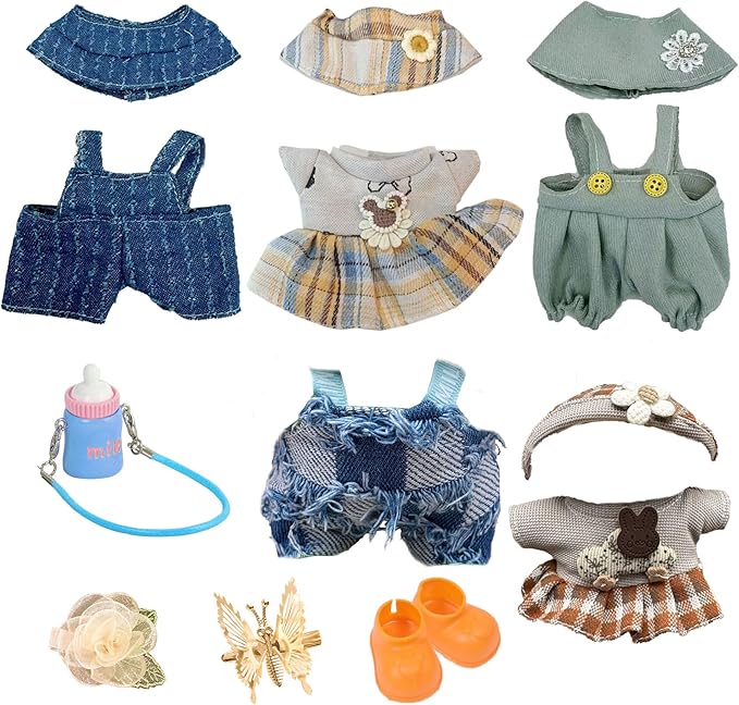 17cm Doll Clothes Set (No Doll) –5-Pack Handmade Outfits with Accessories for 6.7” Dolls, Premium Cotton Clothing with Gift-Ready Packaging, Perfect for Dress-Up and Collectors (FH7, 5)