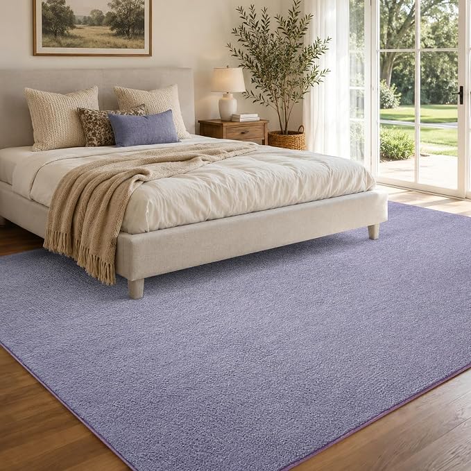 FinRèc 6x9 Washable Area Rugs for Bedroom Living Room, Low Pile Thin Ultra Soft Shag Rug, Non-Slip Carpet Indoor for Home Decor (Purple/White)