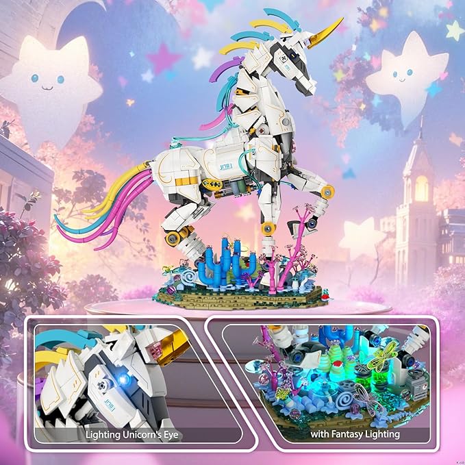 NUTCRACKER Unicorn Building Set for Adult - Cool Rainbow Unicorn Model with Light, Animal Horse Toy Building Set, Home Decor Easter Birthday Gift for Boy Girls 14+（1492 Pieces