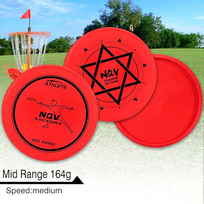 NQV Disc Golf Set,Disc Golf Starter Set-6 Pack Driver, Mid-Range and Putter Discs with Disc Golf Bag for Outdoor and Backyard(Black Bag), Medium