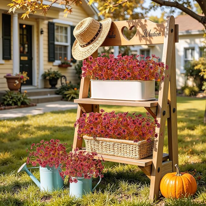 Alupssuc 24 Bundles Artificial Fall Flowers, UV Resistant Faux Mums Porch | Silk & Plastic, 13 Inch Tall, for Indoor Outdoor Planters Yard Patio Window Box, Autumn Outside Realistic Fake Decoration
