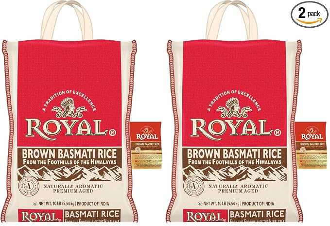Royal - Authentic Basmati Brown Rice Whole Grain,Naturally Gluten Free and Vegan - 10 Pounds,(Pack of 2)