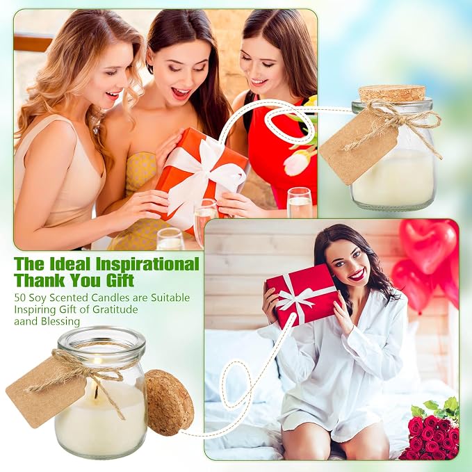 MTLEE 25 Pcs Wedding Jar Candles for Guests Wedding Candle Gift Natural Wax Candles with DIY Tag Cards for Bridesmaid Baby Shower Party Favors Home Supply Decor, Scents of Jasmine