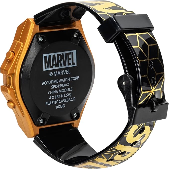 Marvel Spider-Man Kids' LCD Watch – Light-Up Flip Top Design with Glowing Eye Cover, Gold-Tone Accents, and Adjustable Silicone Strap – Durable and Fun for Ages 5+