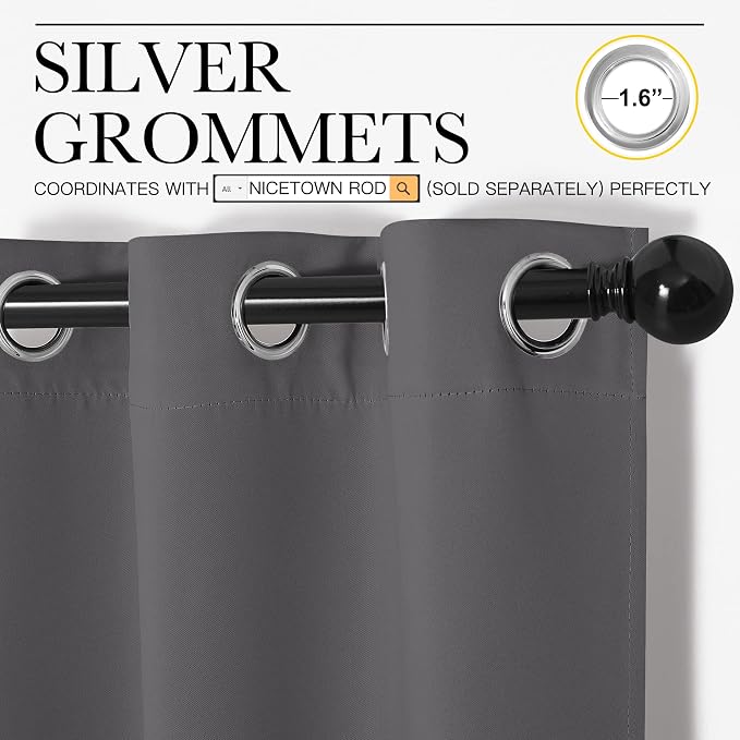 NICETOWN Bedroom Curtains Blackout Drapery Panels, Three Pass Microfiber Thermal Insulated Solid Ring Top Blackout Window Curtains/Drapes (Two Panels, 34 x 84 inches, Gray)