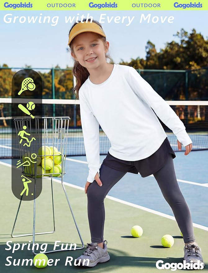 Gogokids Girls Shirts Long Sleeve Athletic Shirts Open Back Tops Active Sports Tshirts Yoga Workout Crop Tees 5-14 Years
