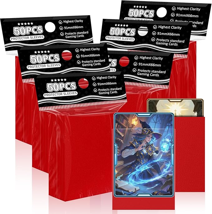 Trading Card Sleeves Perfect Fit TCG Matte Sleeves, Soft Sports Card Protector for Photocard Easy to Shuffle and Stack While Playing Card Game, Standard TCG Card Sleeves (red, 300)