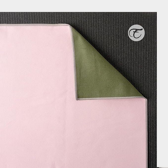 Eunzel Hot Yoga Towel, Reversible Two-Tone Non-Slip Yoga Mat Towel, Sweat Absorbent for Hot Yoga, Pilates and Workout, 72" x 26.5", Army Green& Pink