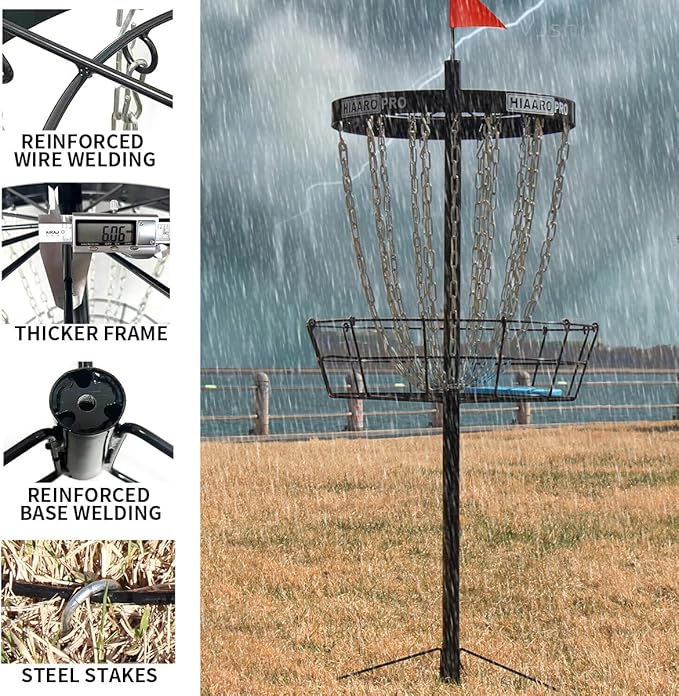 PDGA Approved HIAARO PRO Disc Golf Basket, Portable Disc Golf Target with Heavy Duty 24 Chains, Professional Disc Golf Basket
