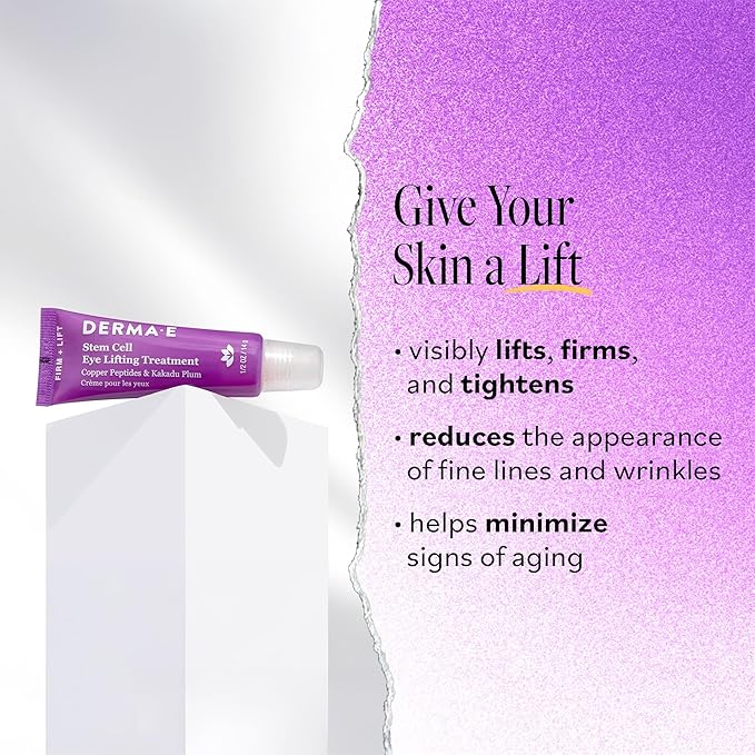 Derma E Stem Cell Lifting Eye Treatment – Multi Action Firming and Tightening Under Eye and Upper Eyelid Cream - Hydrating and Revitalizing Moisturizer, 0.5oz