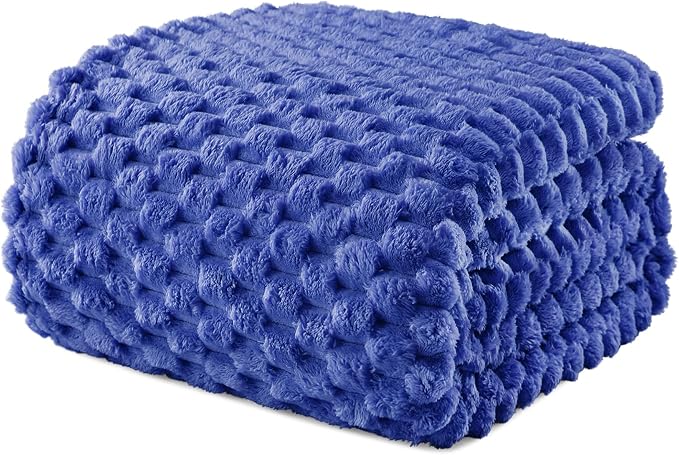 Exclusivo Mezcla 3D Fleece Queen Size Blanket for Bed, Cobalt Blue | Extra Soft Fuzzy Plush Lightweight Bed Blankets, Cozy Fluffy Decorative Blankets for All Seasons, 90x90 Inches