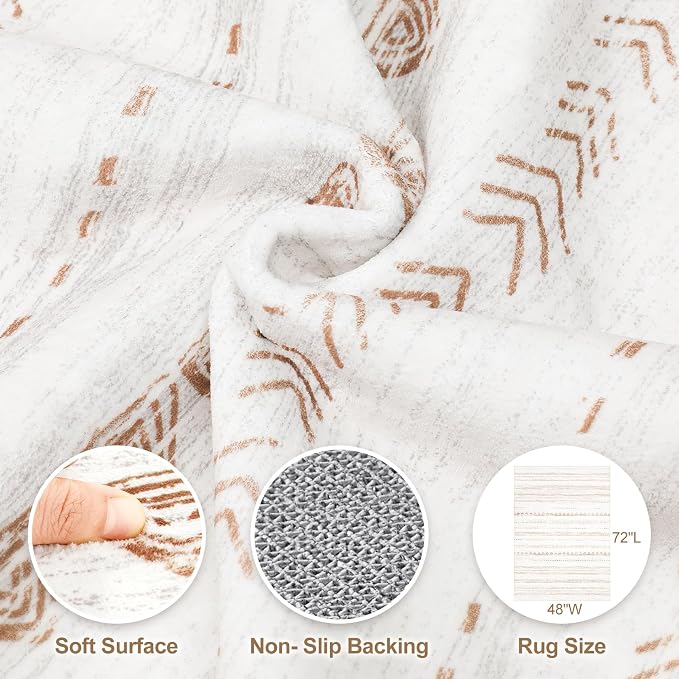Nakagishi Boho 4x6 Area Rug Living Room Rugs Machine Washable Beige/Brown | Soft, Pet & Kid Friendly, Carpet for Living Room/Bedroom/Office/Kitchen/Nursery, Daily Home Decor Stain Resistant Moroccan