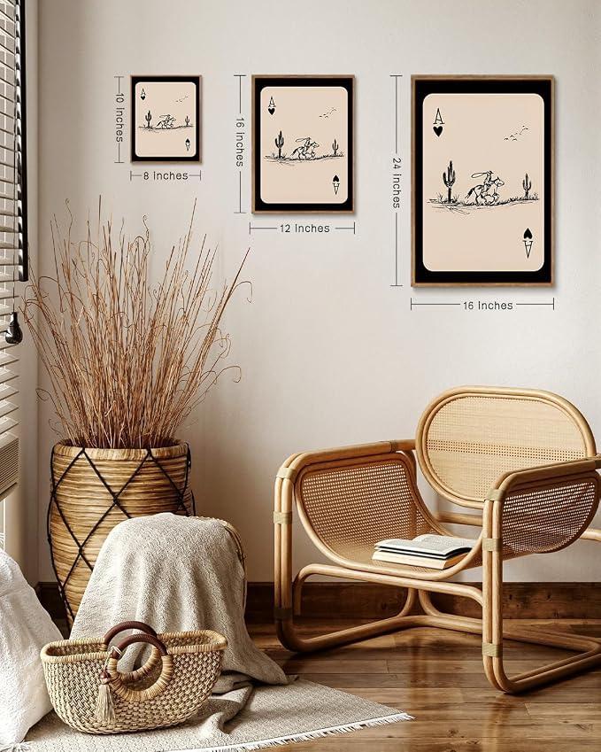 ZZLWBKGL Western Wall Decor Cowboy Poker Canvas Art Vintage Framed Wall Art | Cactus Artwork Mid Century Picture Southwest Farmhouse Paintings for Bedroom Living Room 8x10in