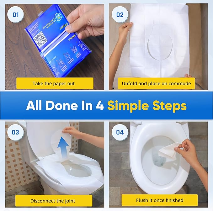 Toilet Seat Covers Disposable Flushable Travel Pack of 100, XL Biodegradable Paper Toilet Seat Covers for Adults & Kids, Public Restroom, Airplane & Camping Travel Essentials