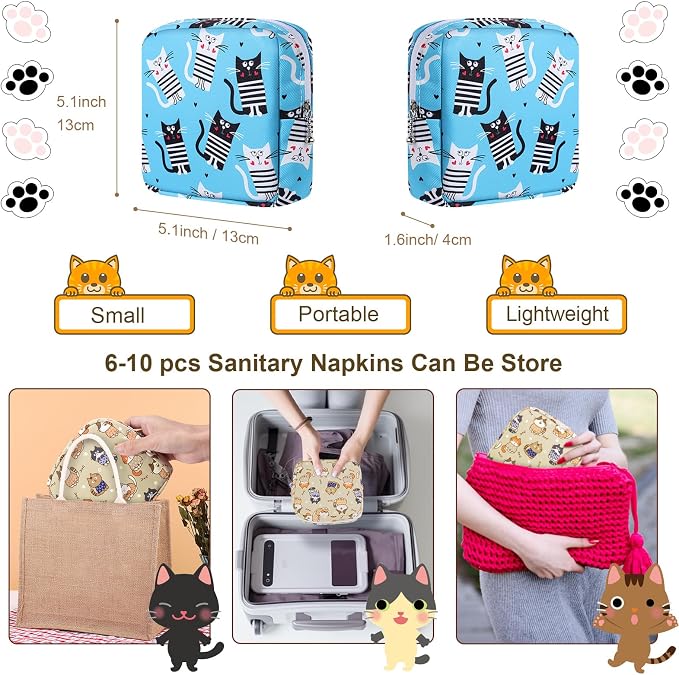 Likesing Period Bag, Canvas Sanitary Napkin Storage Bag for Girls Womens, Portable Sanitary Napkin Period Pad Pouch for Purse, Small Make Up Bags(F513B-H)