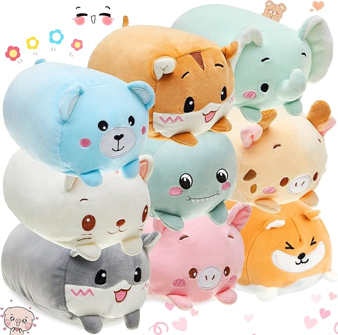 Leitee 9 Pcs Stuffed Animals Plush Bulk 8 Inch Cute Plushies Toys Plush Pillow for Boys Girls Birthday Gifts Box Toys for Classroom Prize, Party Favors for Kids (Cute)